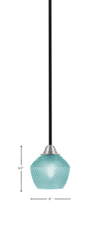 Paramount One Light Mini Pendant in Matte Black & Brushed Nickel with Turquoise Textured Shade