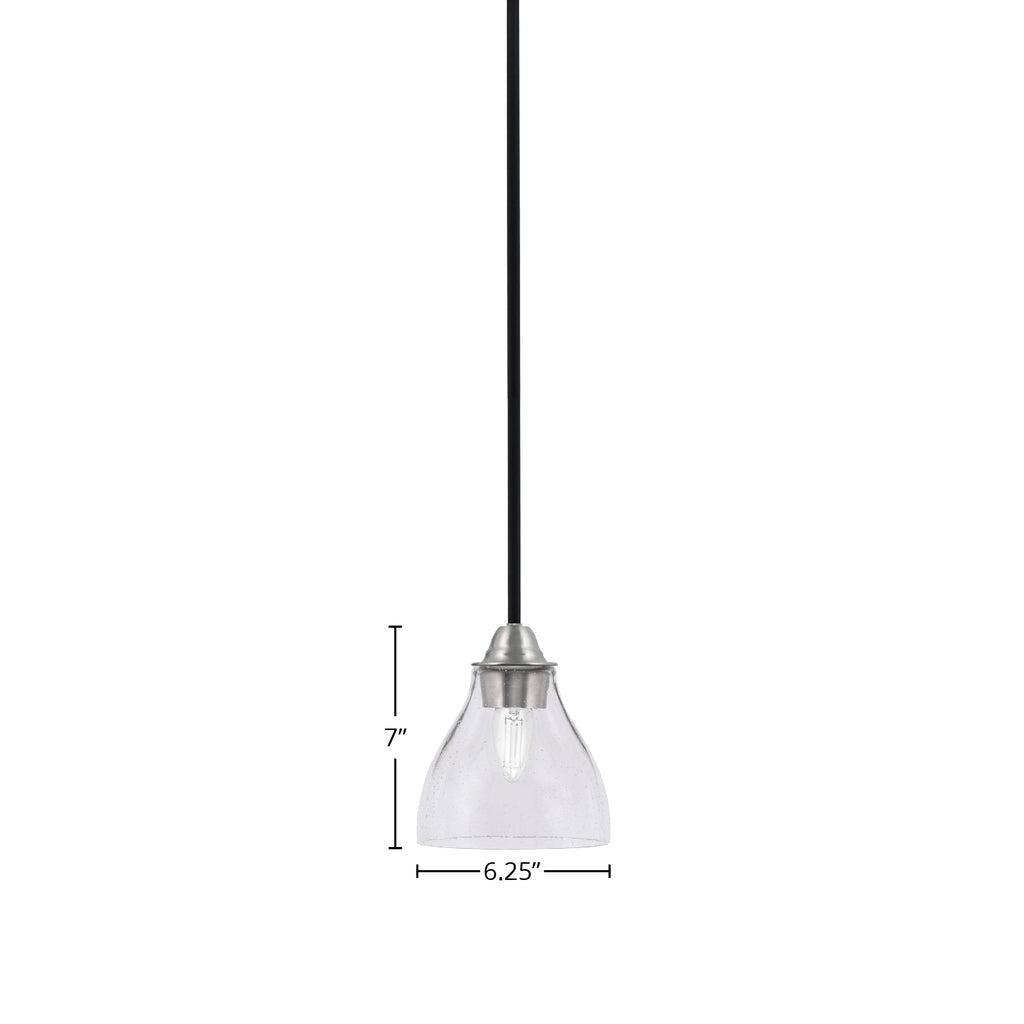 Paramount One Light Mini Pendant in Matte Black & Brushed Nickel with 6.25" Clear Bubble Shade