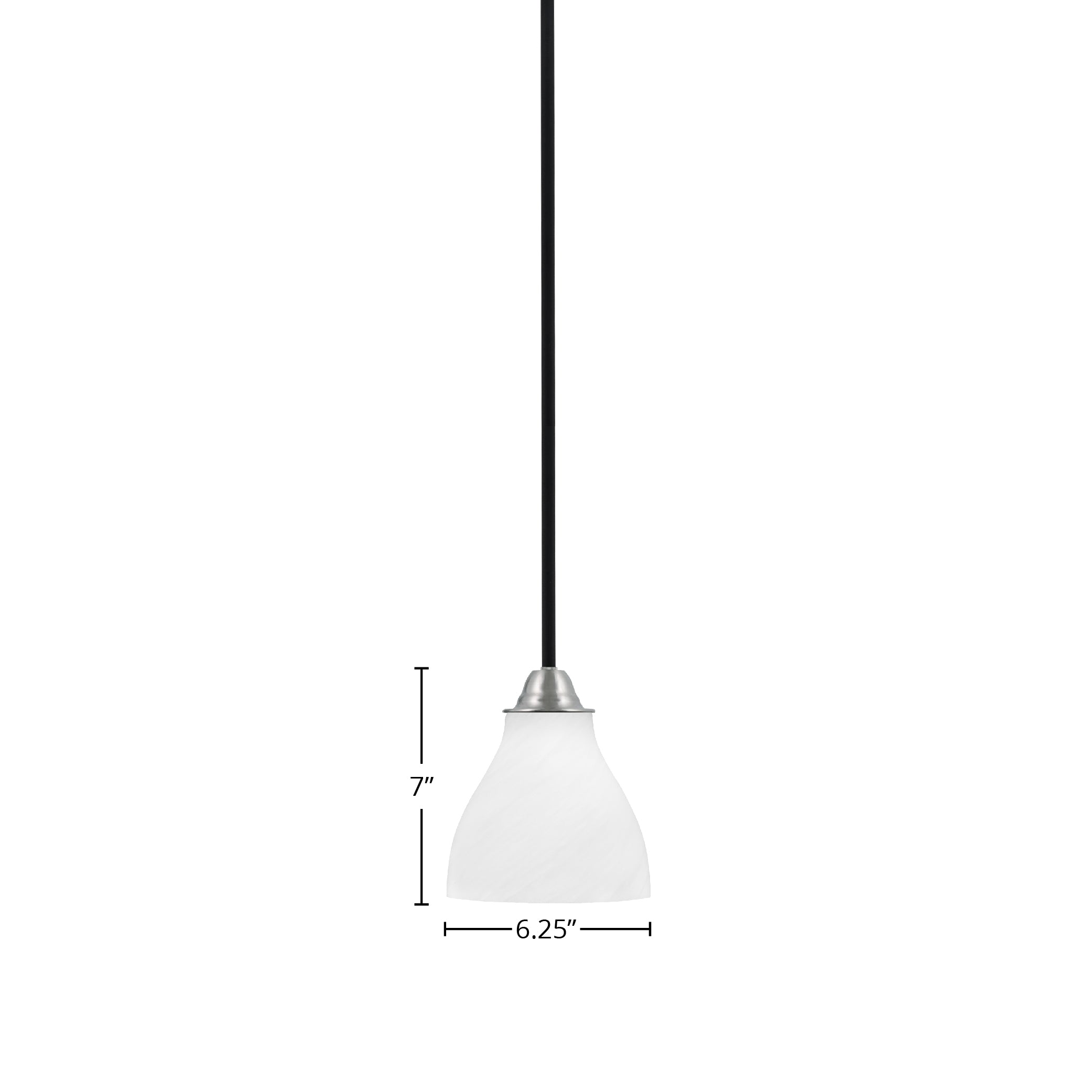 Paramount One Light Mini Pendant in Matte Black & Brushed Nickel with 6.25" White Marble Shade