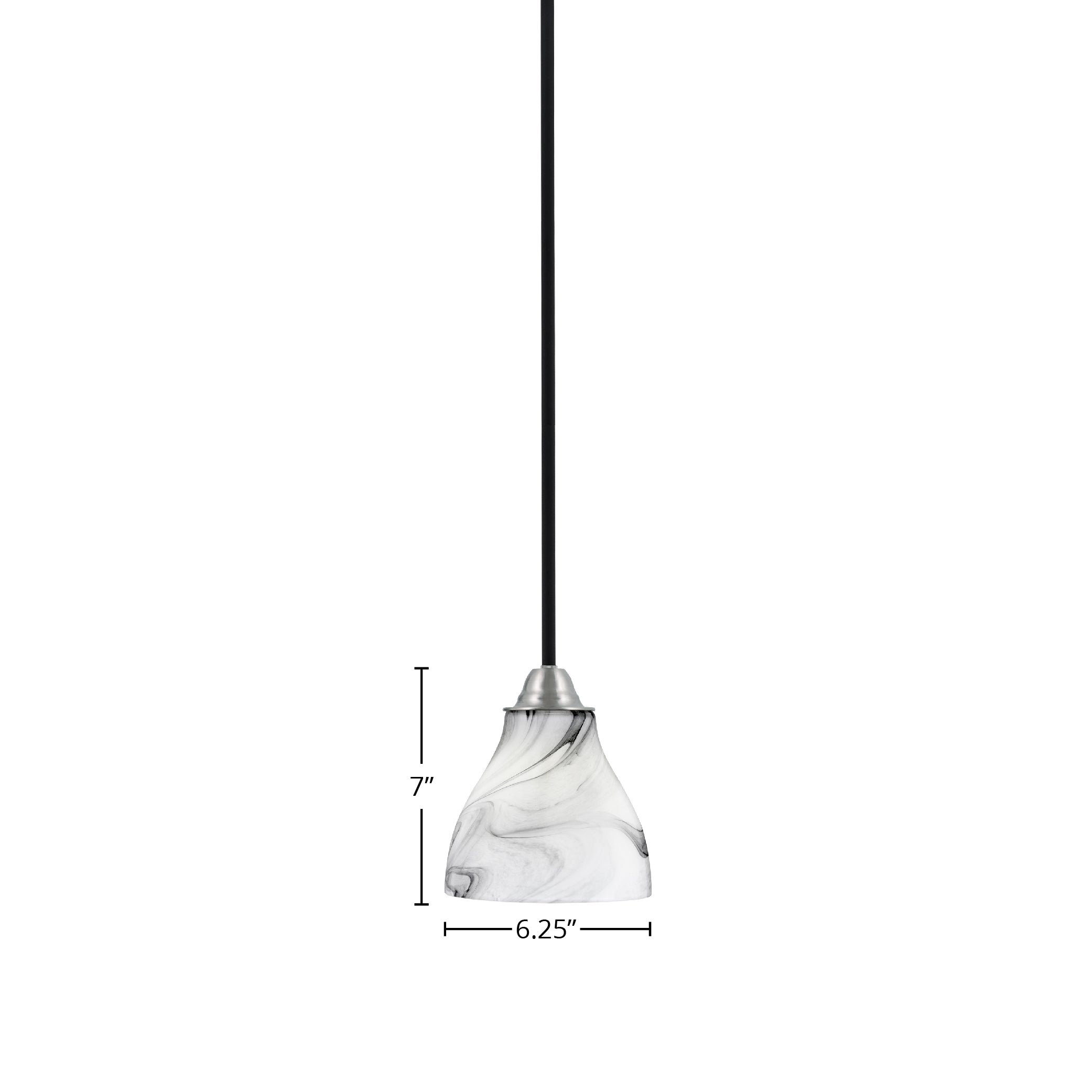 Paramount One Light Mini Pendant in Matte Black & Brushed Nickel with 6.25" Onyx Swirl Shade