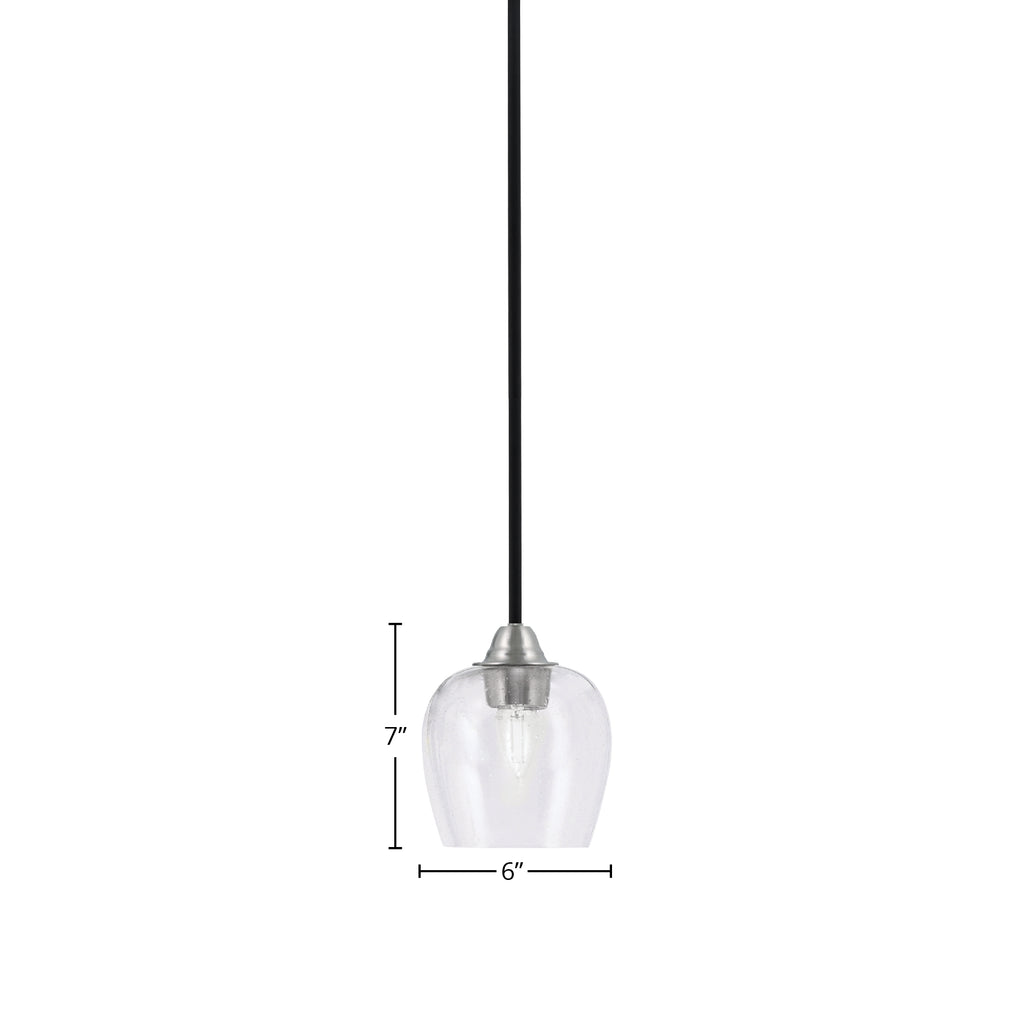 Paramount One Light Mini Pendant in Matte Black & Brushed Nickel with 6" Clear Bubble Shade