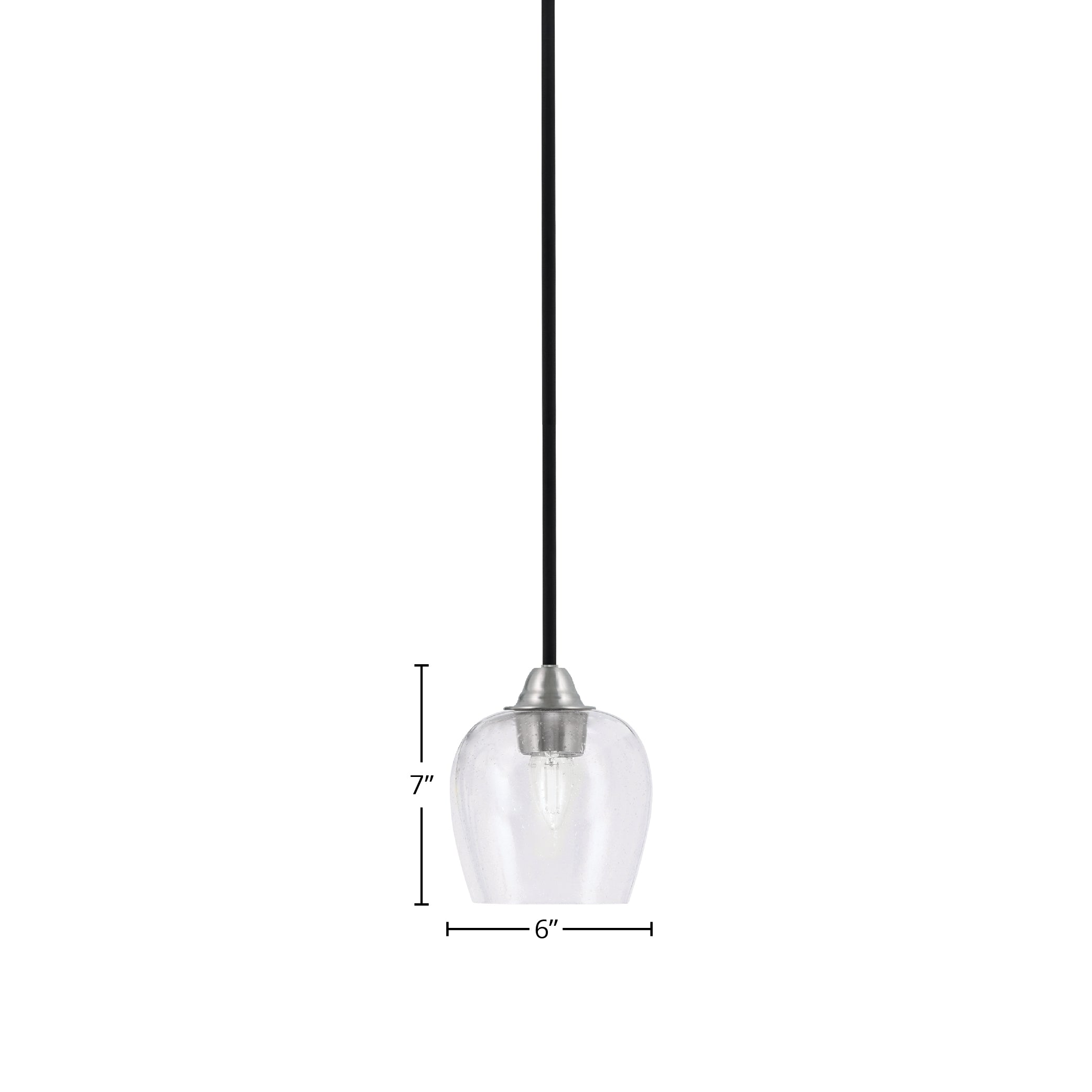 Paramount One Light Mini Pendant in Matte Black & Brushed Nickel with 6" Clear Bubble Shade