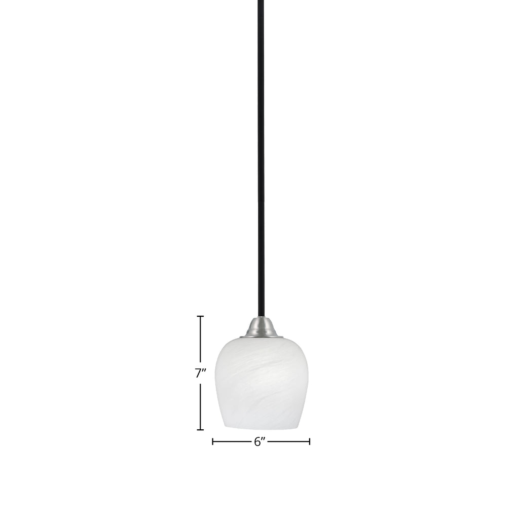 Paramount One Light Mini Pendant in Matte Black & Brushed Nickel with 6" White Marble Shade