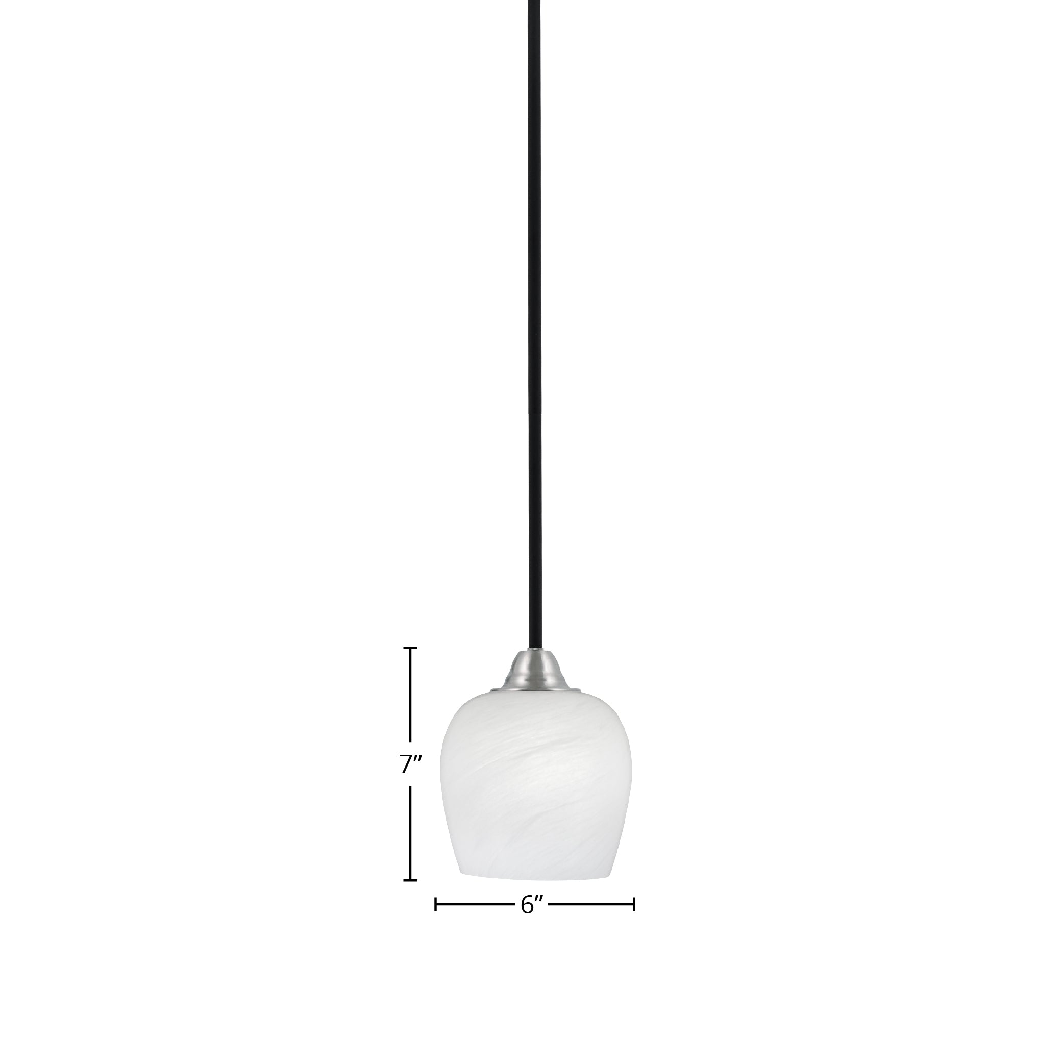 Paramount One Light Mini Pendant in Matte Black & Brushed Nickel with 6" White Marble Shade