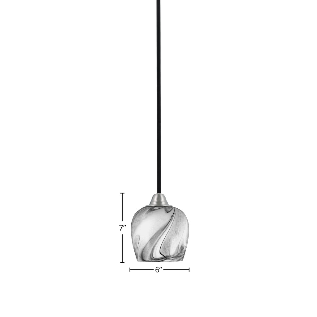 Paramount One Light Mini Pendant in Matte Black & Brushed Nickel with 6" Onyx Swirl Shade