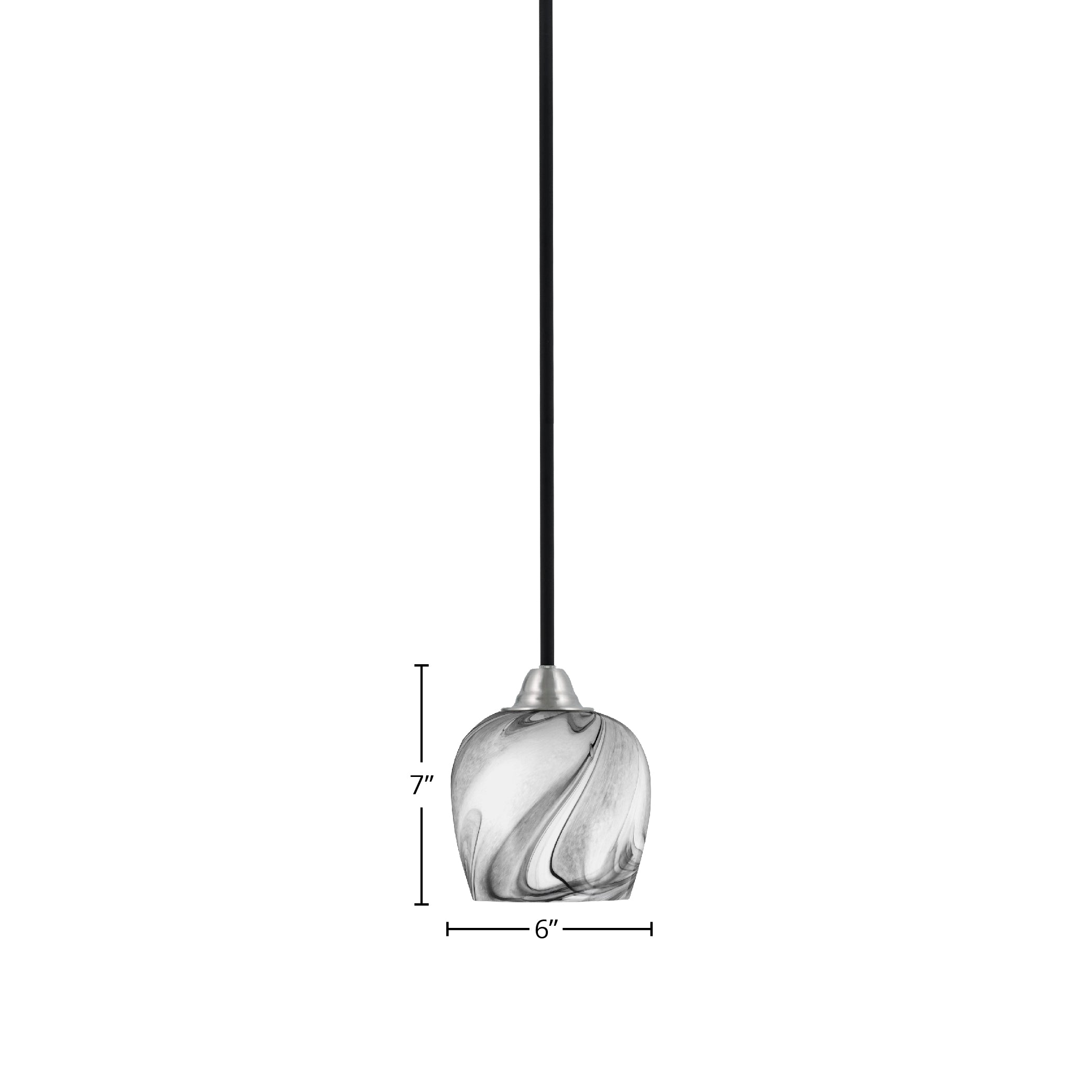 Paramount One Light Mini Pendant in Matte Black & Brushed Nickel with 6" Onyx Swirl Shade