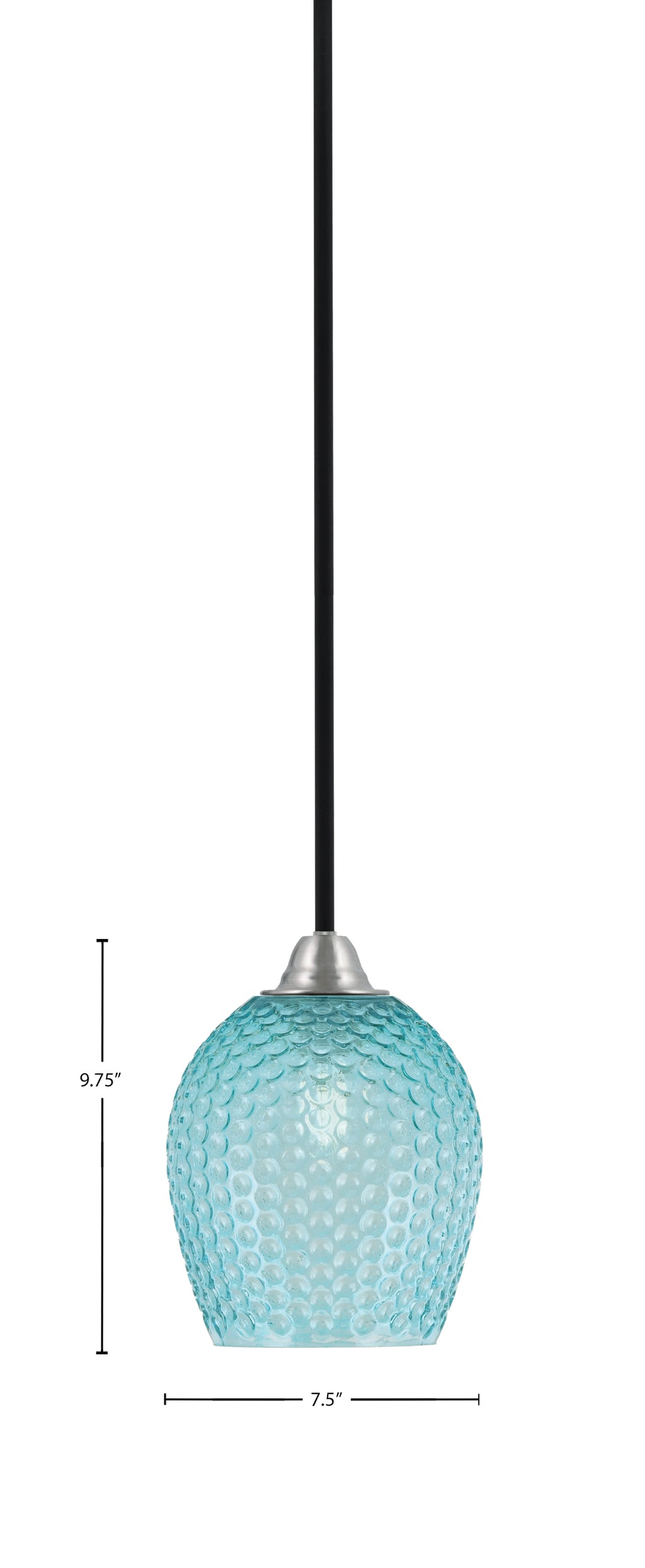 Paramount One Light Mini Pendant in Matte Black & Brushed Nickel with Turquoise Textured Shade