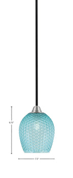 Paramount One Light Mini Pendant in Matte Black & Brushed Nickel with Turquoise Textured Shade