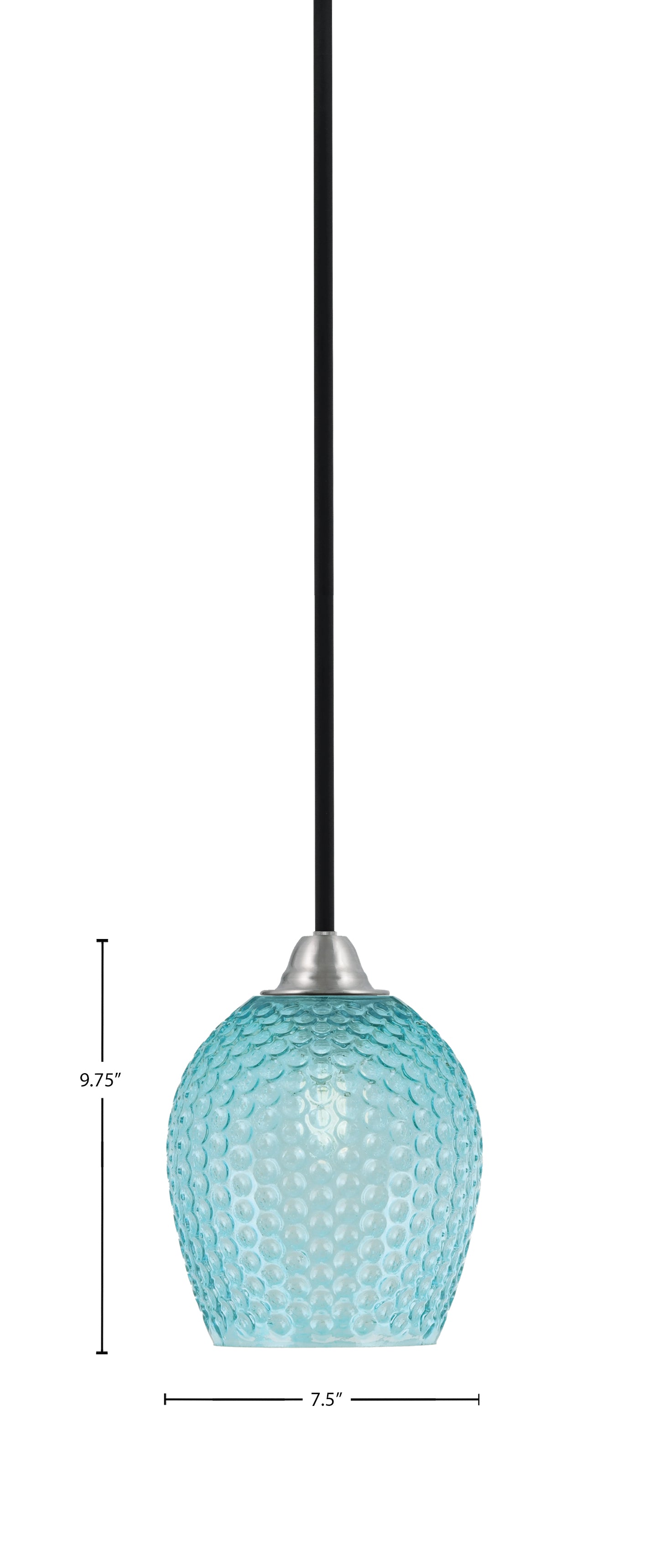 Paramount One Light Mini Pendant in Matte Black & Brushed Nickel with Turquoise Textured Shade