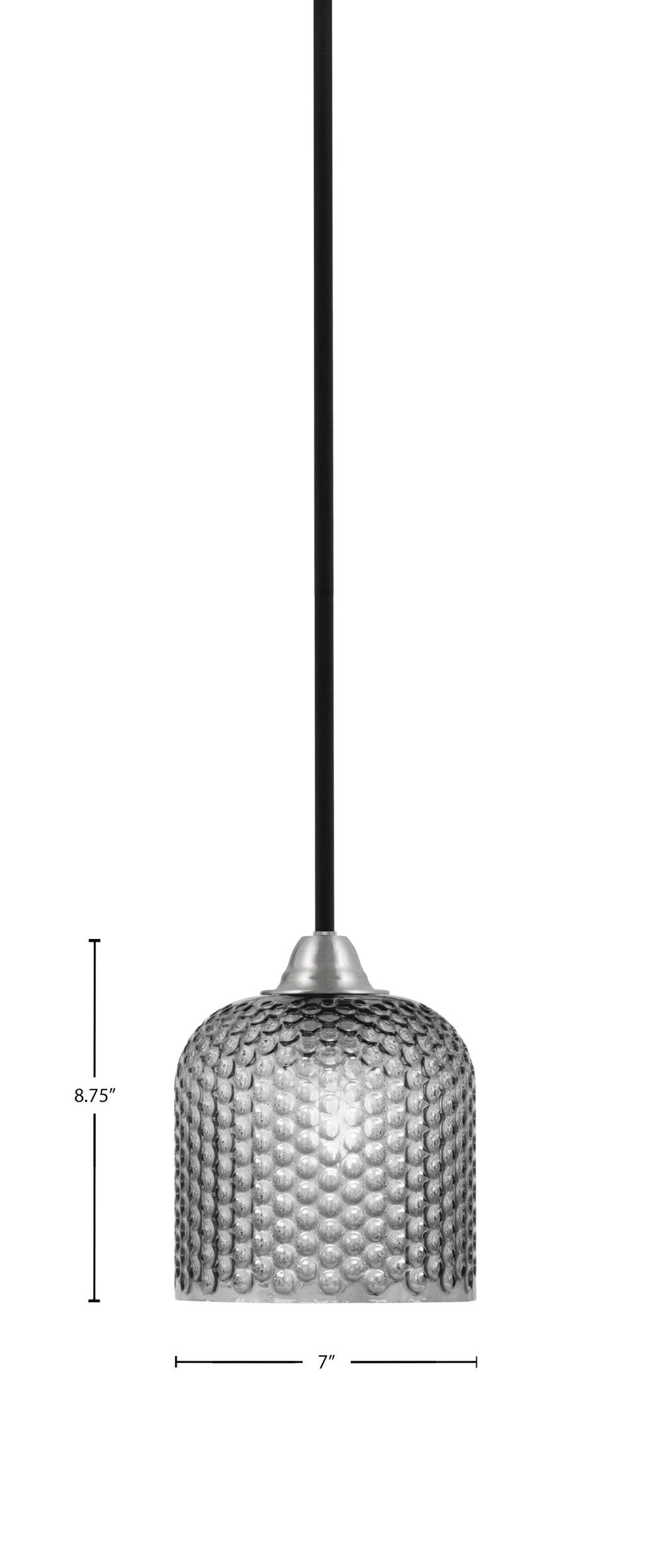 Paramount One Light Mini Pendant in Matte Black & Brushed Nickel with Smoke Textured Shade