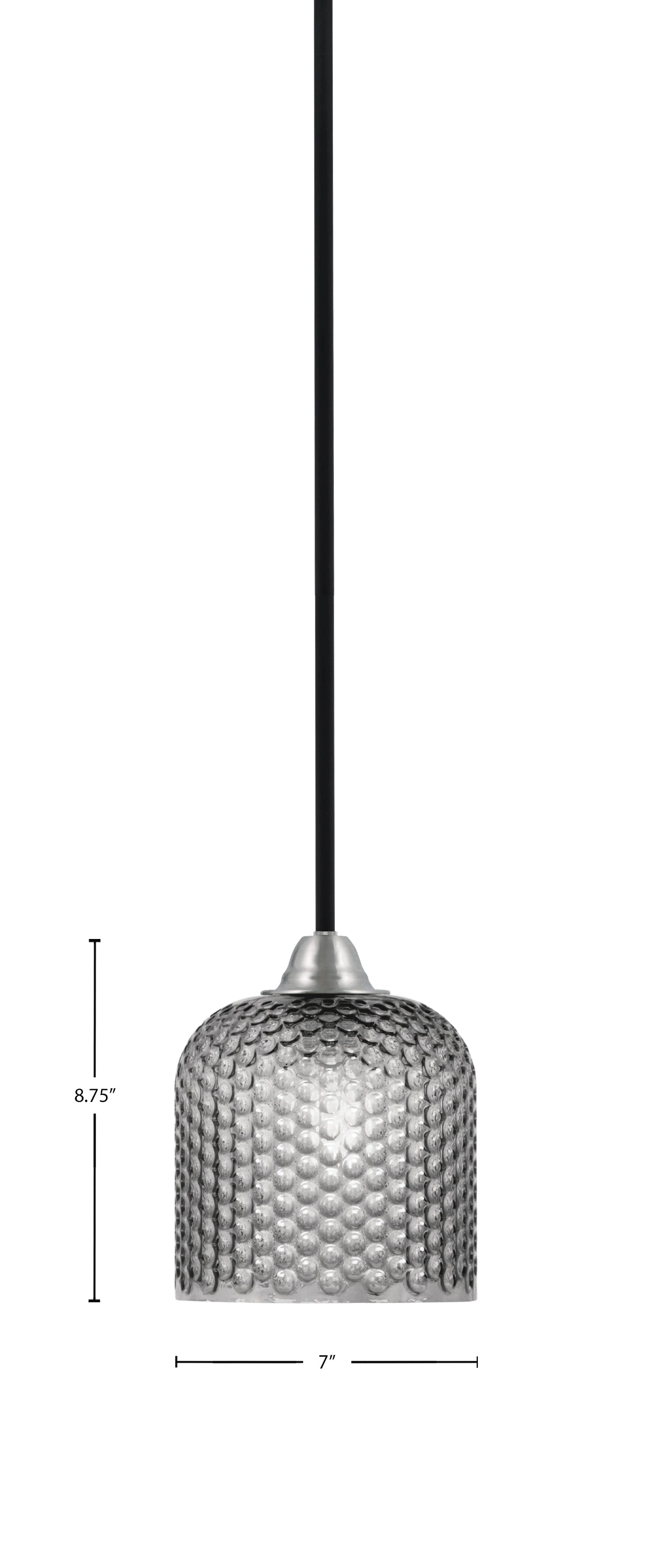Paramount One Light Mini Pendant in Matte Black & Brushed Nickel with Smoke Textured Shade