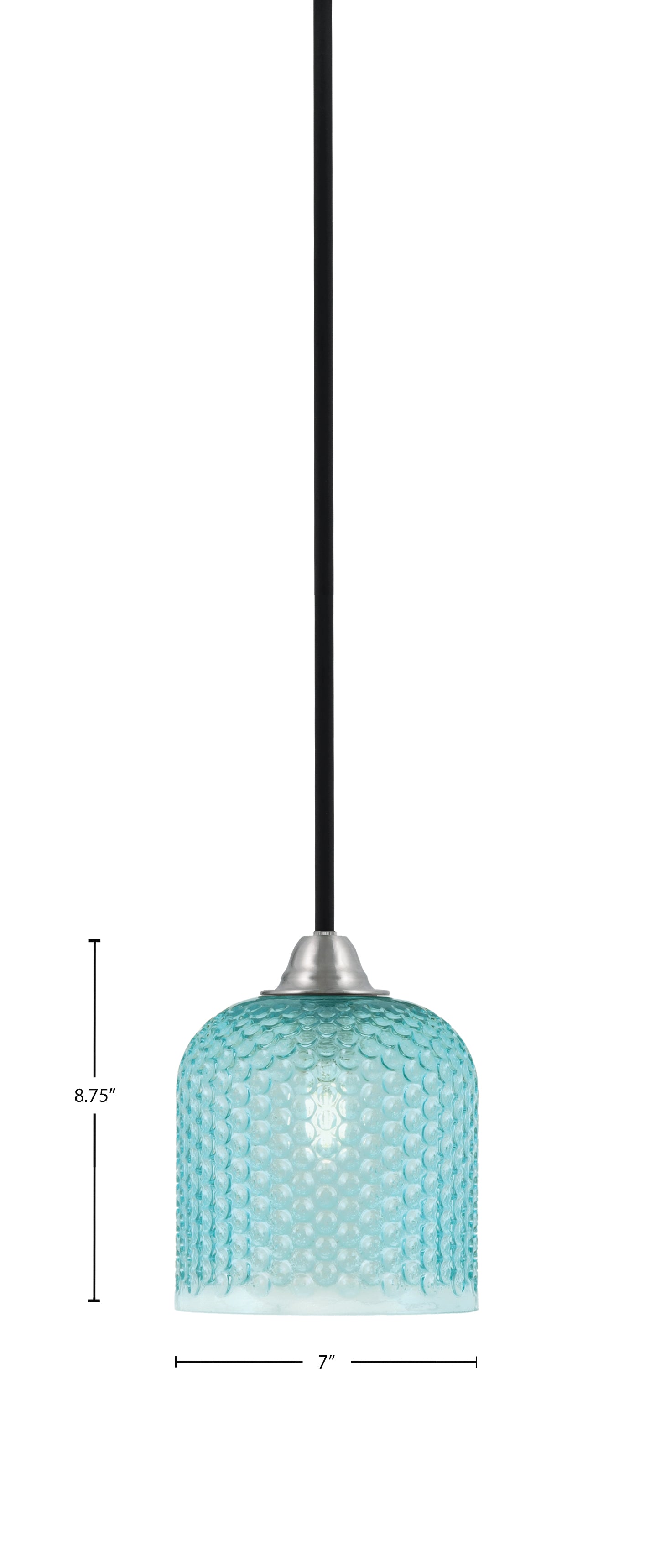 Paramount One Light Mini Pendant in Matte Black & Brushed Nickel with Turquoise Textured Shade