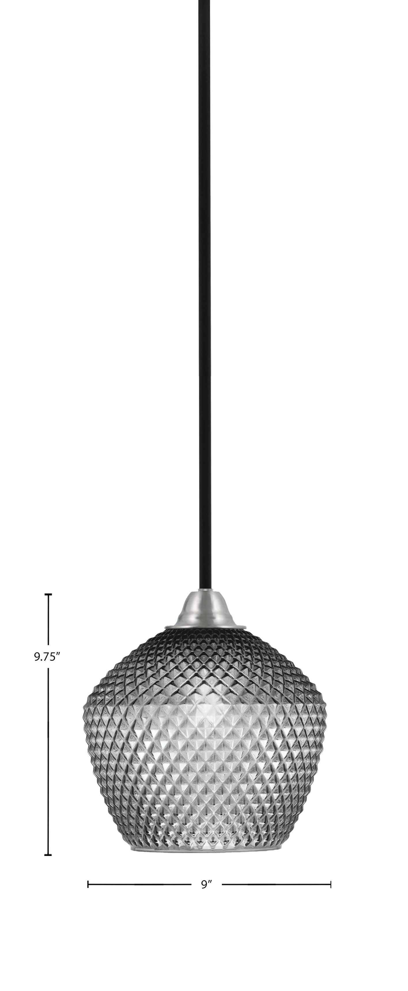 Paramount One Light Mini Pendant in Matte Black & Brushed Nickel with Smoke Textured Shade