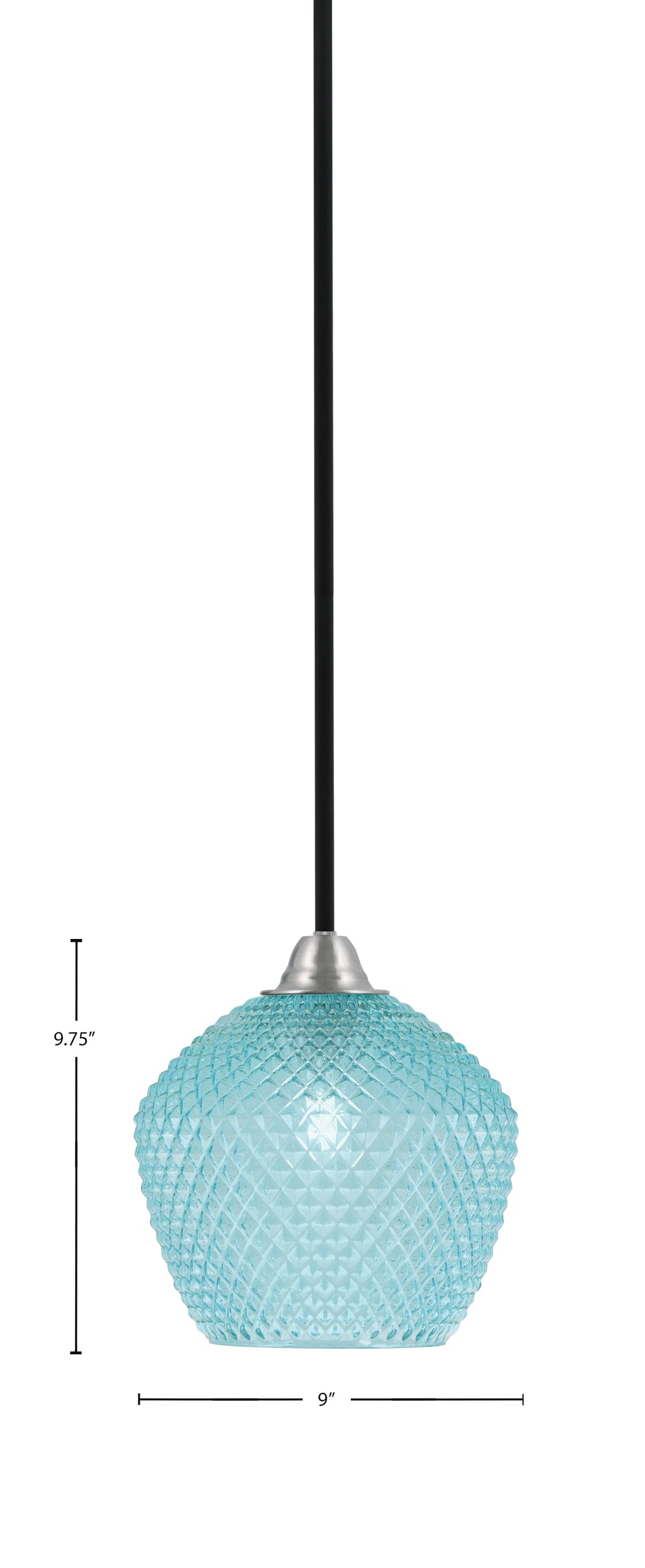 Paramount One Light Mini Pendant in Matte Black & Brushed Nickel with Turquoise Textured Shade
