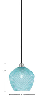 Paramount One Light Mini Pendant in Matte Black & Brushed Nickel with Turquoise Textured Shade