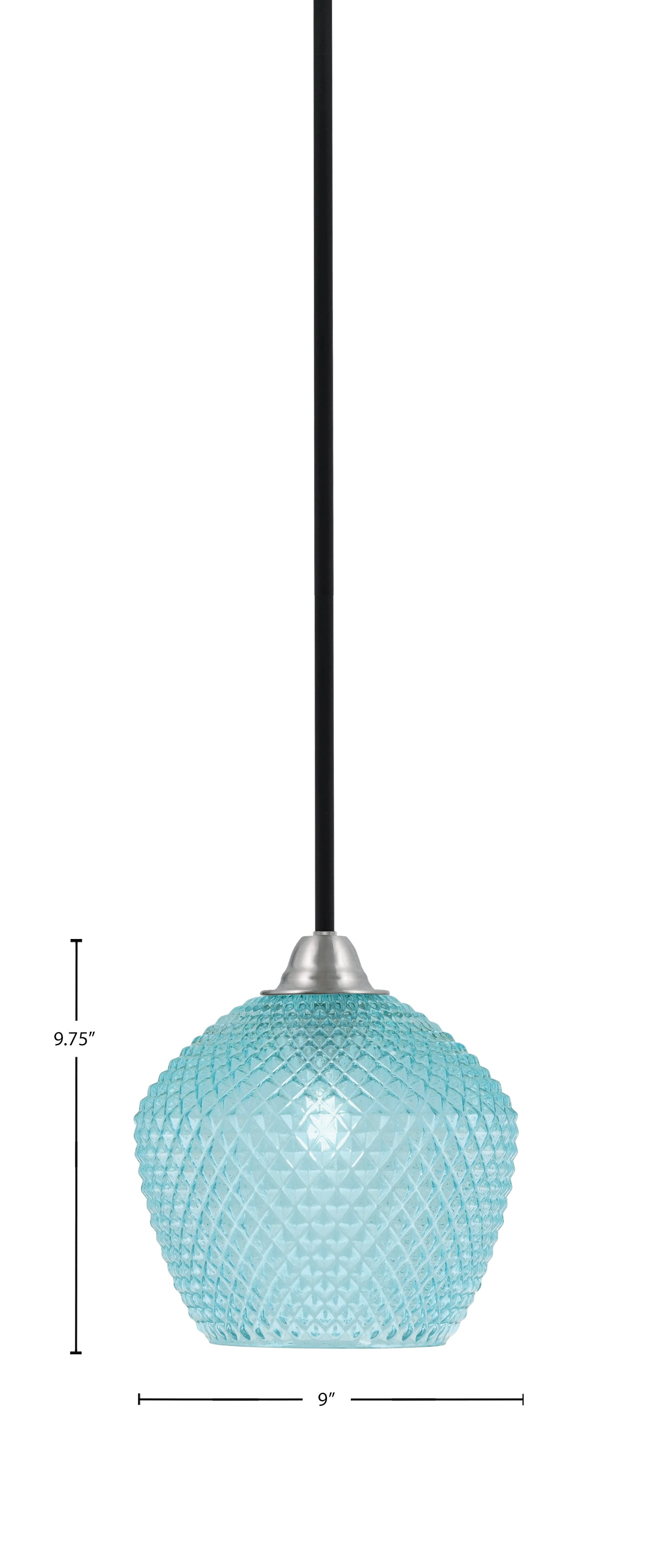 Paramount One Light Mini Pendant in Matte Black & Brushed Nickel with Turquoise Textured Shade