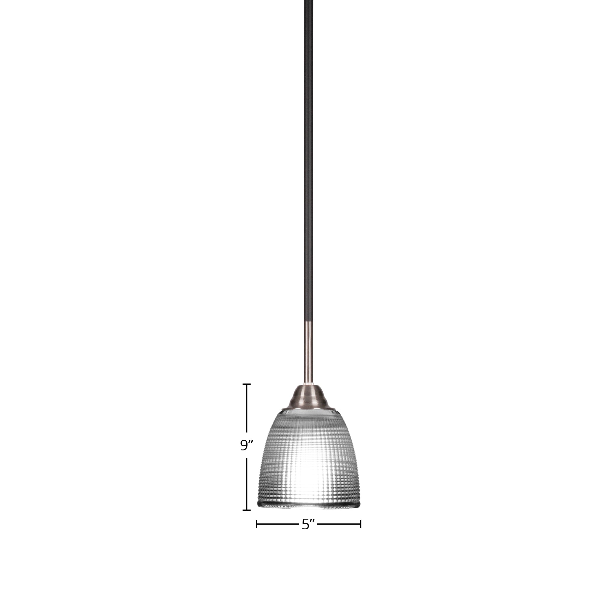 Paramount One Light Mini Pendant in Matte Black & Brushed Nickel with 5" Clear Ribbed Shade