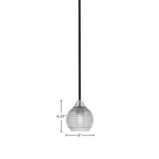 Paramount One Light Mini Pendant in Matte Black & Brushed Nickel with 6" Clear Ribbed Shade