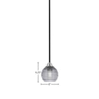Paramount One Light Mini Pendant in Matte Black & Brushed Nickel with 6" Smoke Ribbed Shade