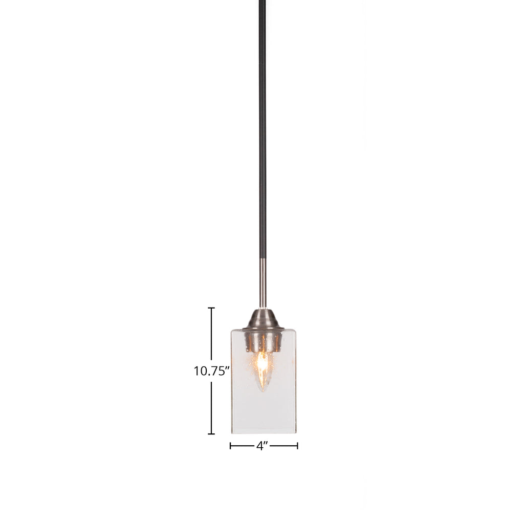 Paramount One Light Mini Pendant in Matte Black & Brushed Nickel with 4" Square Clear Bubble Shade