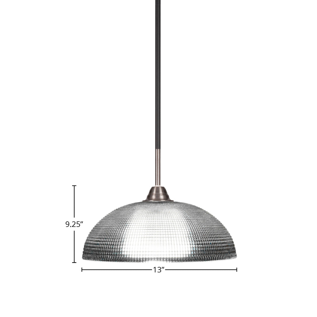 Paramount One Light Pendant in Matte Black & Brushed Nickel with 13" Clear Ribbed Shade