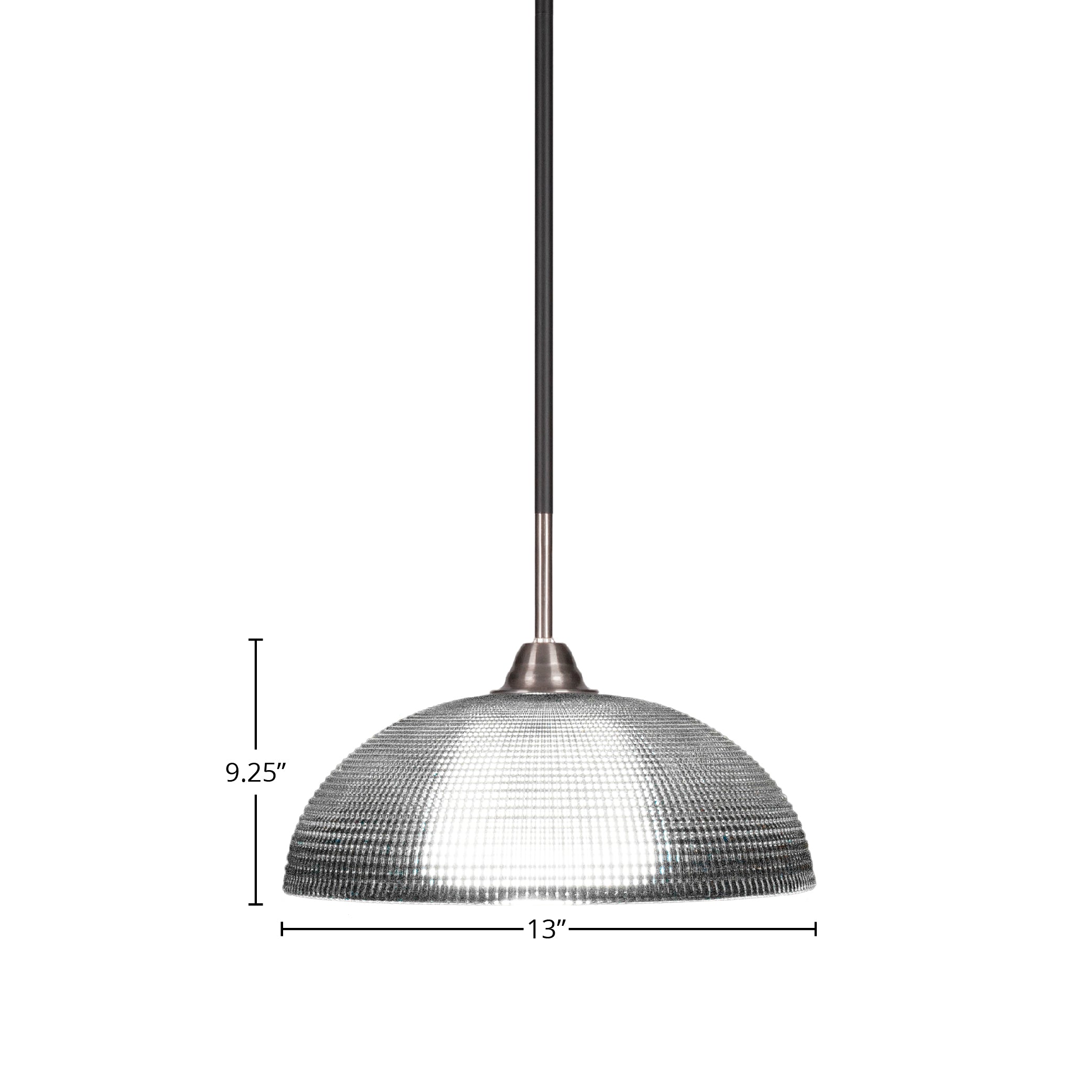 Paramount One Light Pendant in Matte Black & Brushed Nickel with 13" Clear Ribbed Shade