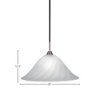 Paramount One Light Pendant in Matte Black & Brushed Nickel with 20" White Alabaster Swirl Shade