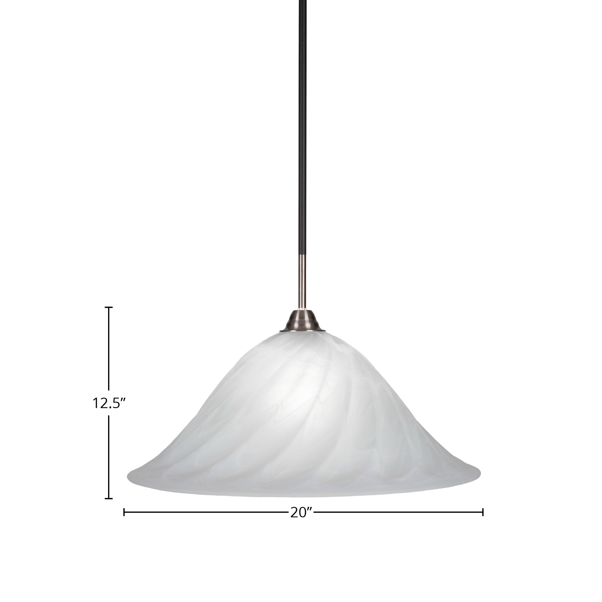 Paramount One Light Pendant in Matte Black & Brushed Nickel with 20" White Alabaster Swirl Shade