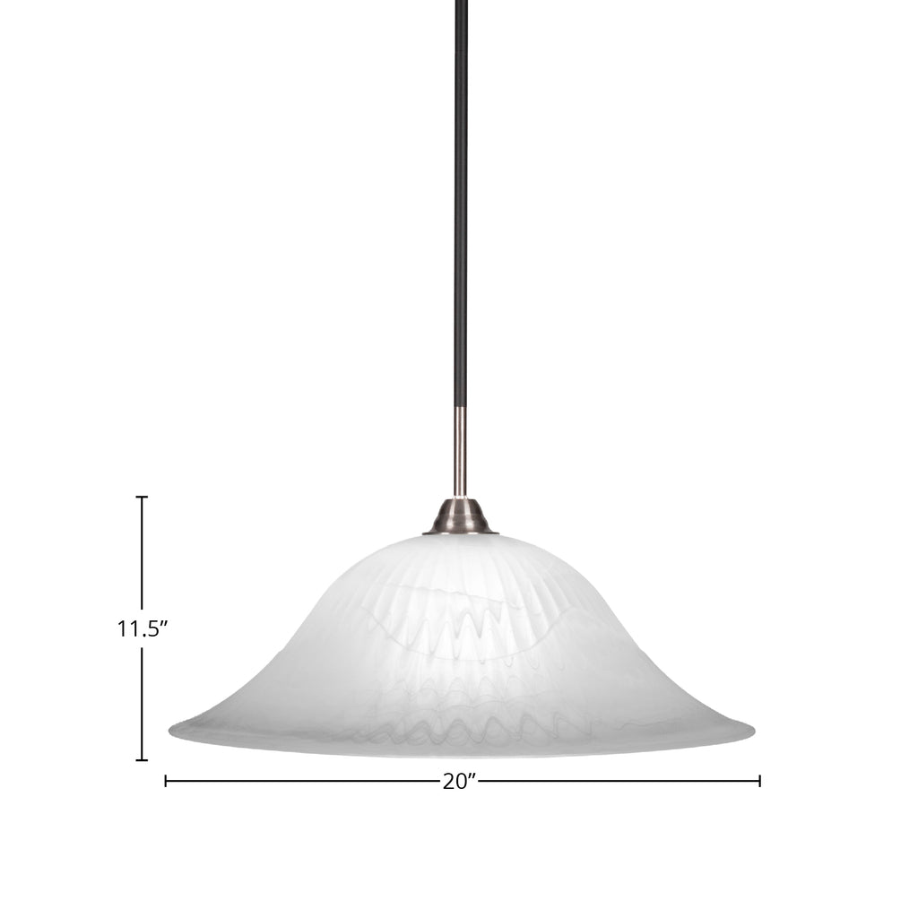 Paramount One Light Pendant in Matte Black & Brushed Nickel with 20" White Alabaster Swirl Shade