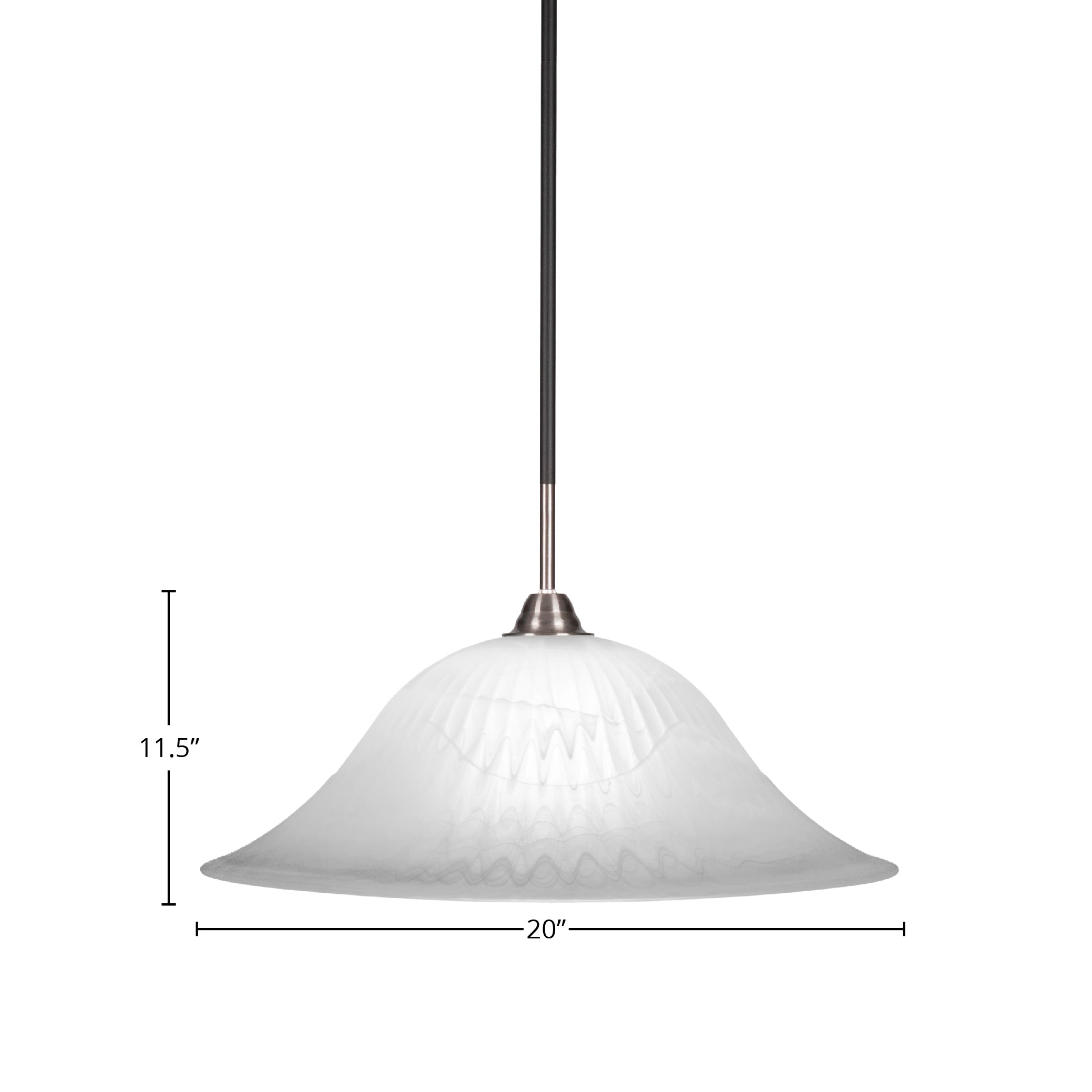 Paramount One Light Pendant in Matte Black & Brushed Nickel with 20" White Alabaster Swirl Shade