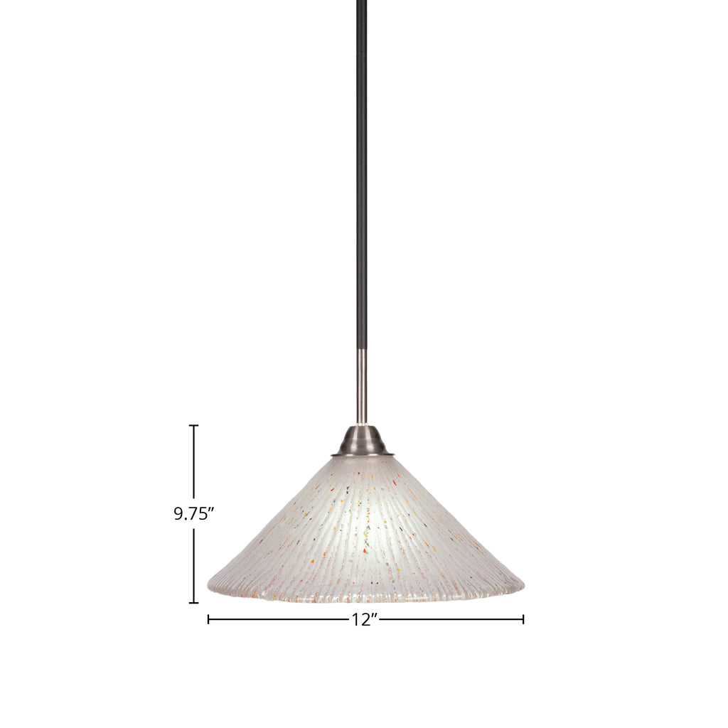 Paramount One Light Pendant in Matte Black & Brushed Nickel with 12" Frosted Crystal Shade