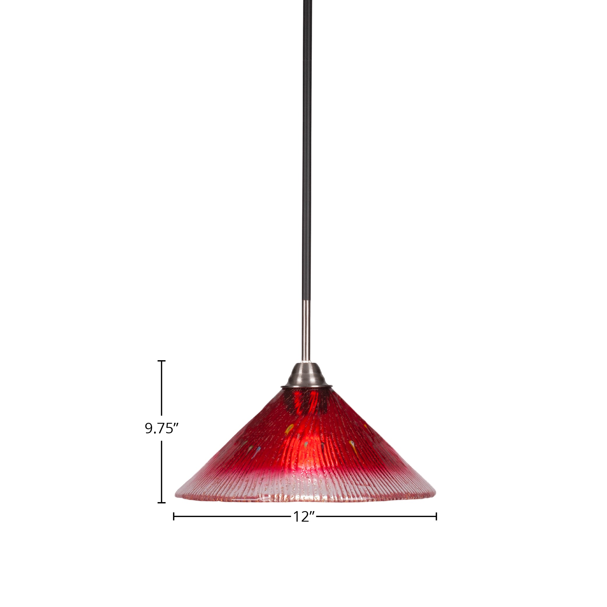Paramount One Light Pendant in Matte Black & Brushed Nickel with 12" Raspberry Crystal Shade