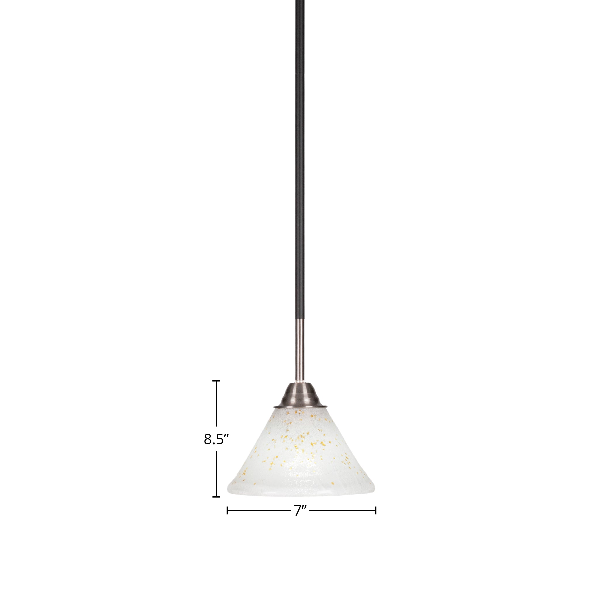 Paramount One Light Mini Pendant in Matte Black & Brushed Nickel with 7" Gold Ice Shade