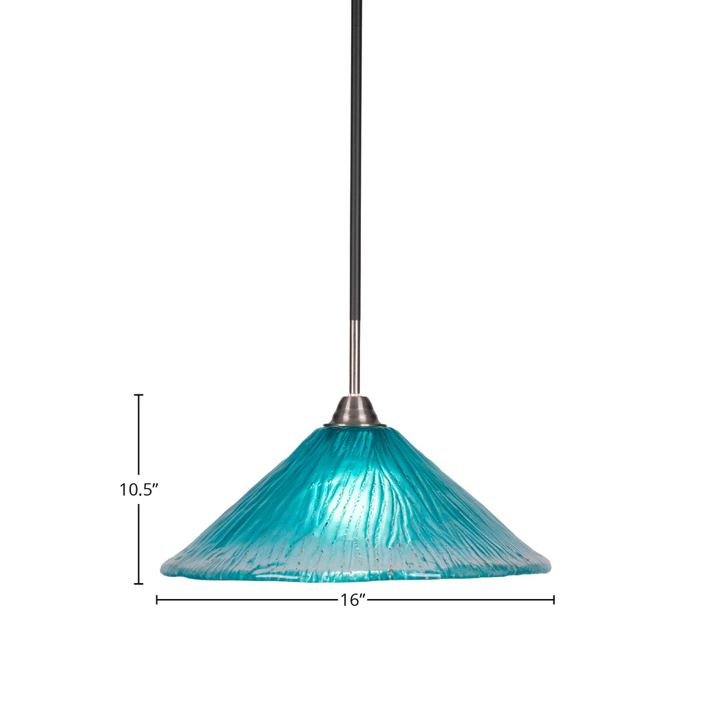 Paramount One Light Pendant in Matte Black & Brushed Nickel with 16" Teal Crystal Shade