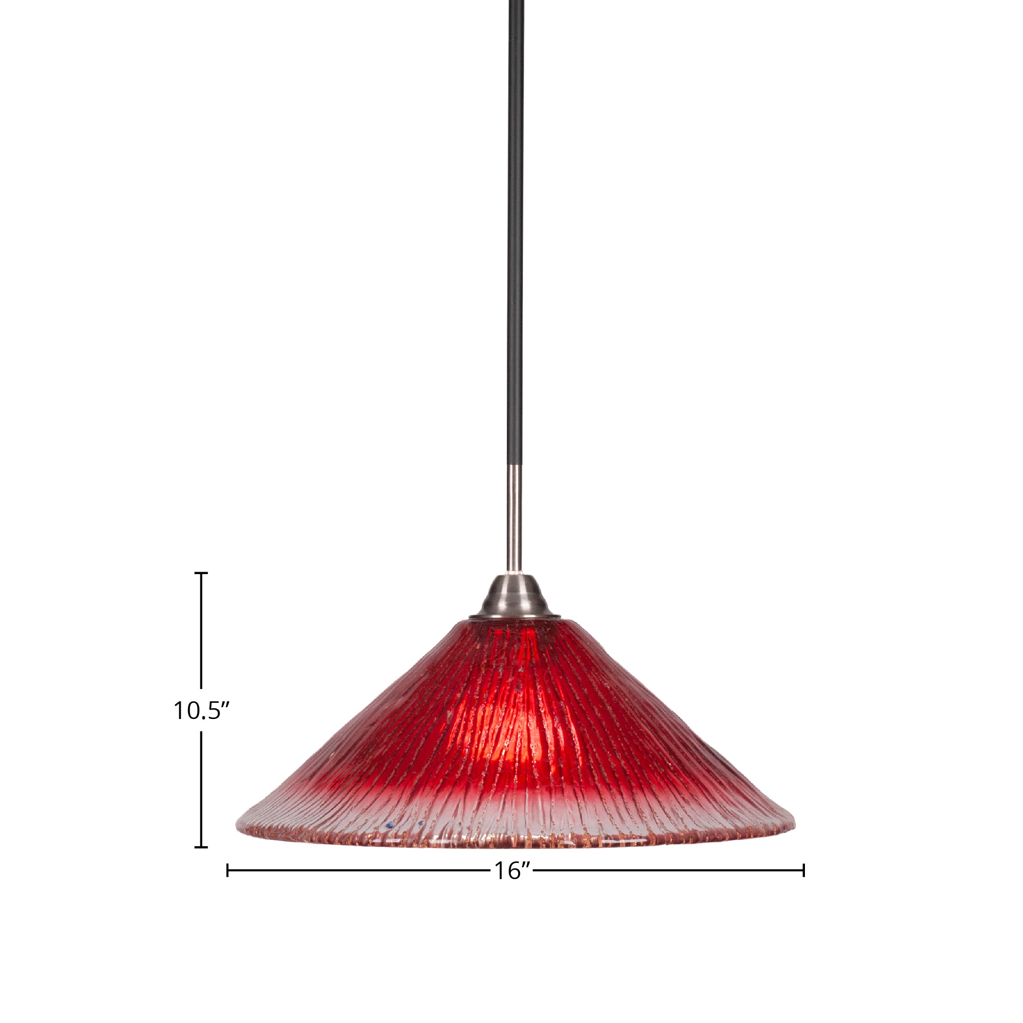 Paramount One Light Pendant in Matte Black & Brushed Nickel with 16" Raspberry Crystal Shade