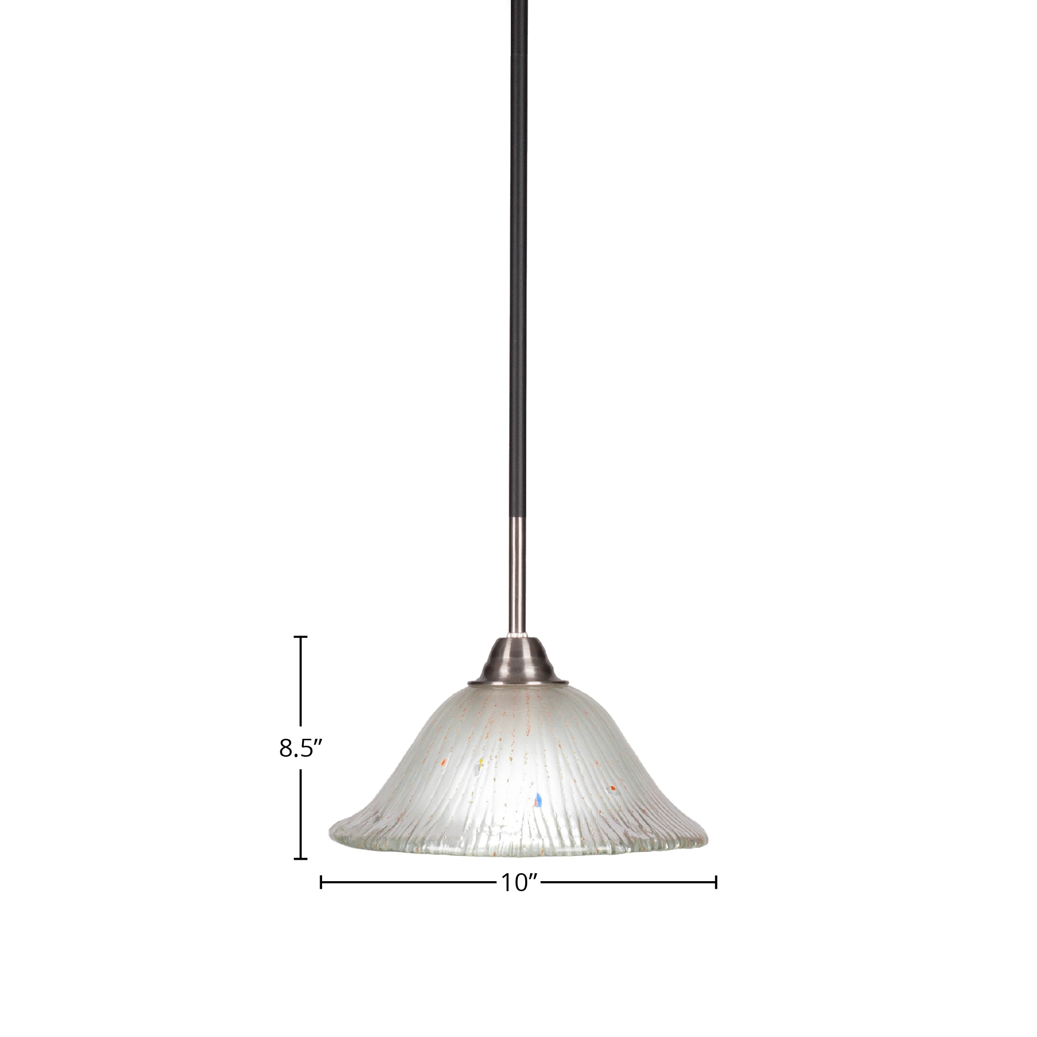 Paramount One Light Mini Pendant in Matte Black & Brushed Nickel with 10" Frosted Crystal Shade