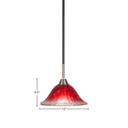 Paramount One Light Mini Pendant in Matte Black & Brushed Nickel with 10" Raspberry Crystal Shade