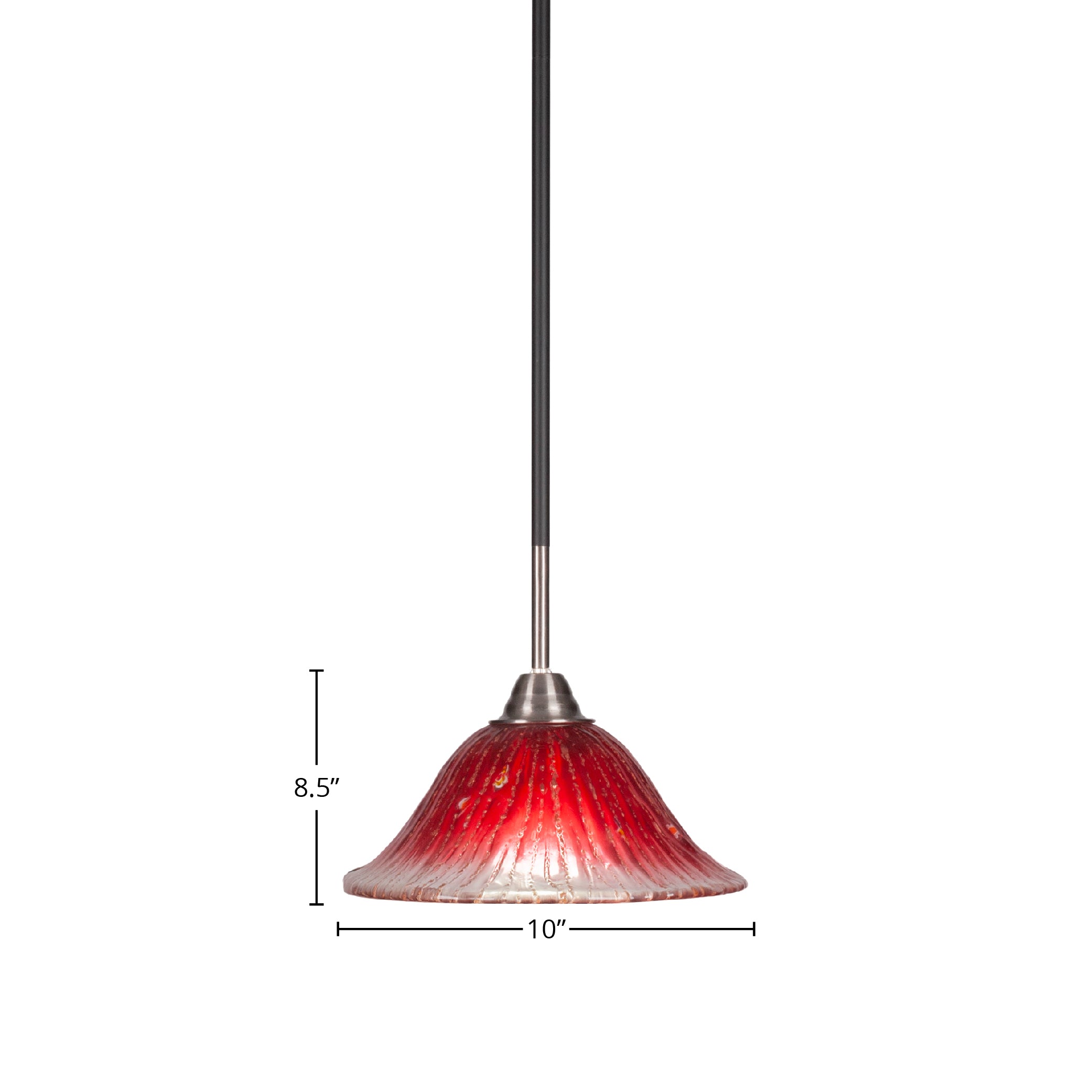 Paramount One Light Mini Pendant in Matte Black & Brushed Nickel with 10" Raspberry Crystal Shade