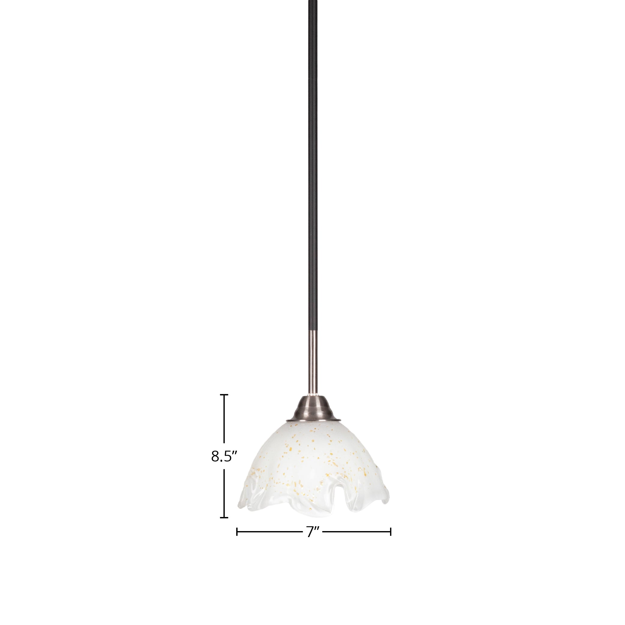 Paramount One Light Mini Pendant in Matte Black & Brushed Nickel with 7" Gold Ice Shade