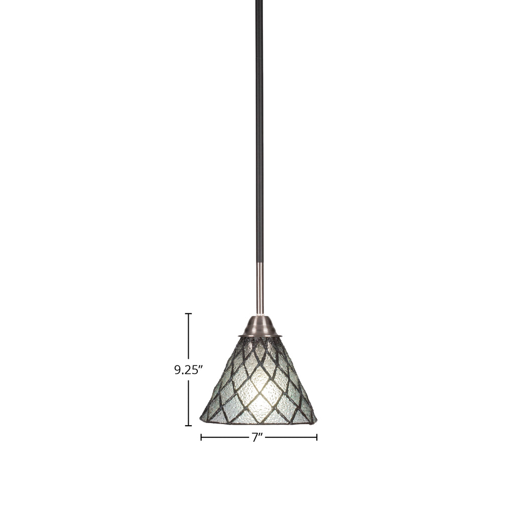 Paramount One Light Mini Pendant in Matte Black & Brushed Nickel with 7" Diamond Ice Art Glass Shade
