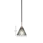 Paramount One Light Mini Pendant in Matte Black & Brushed Nickel with 7" Diamond Ice Art Glass Shade