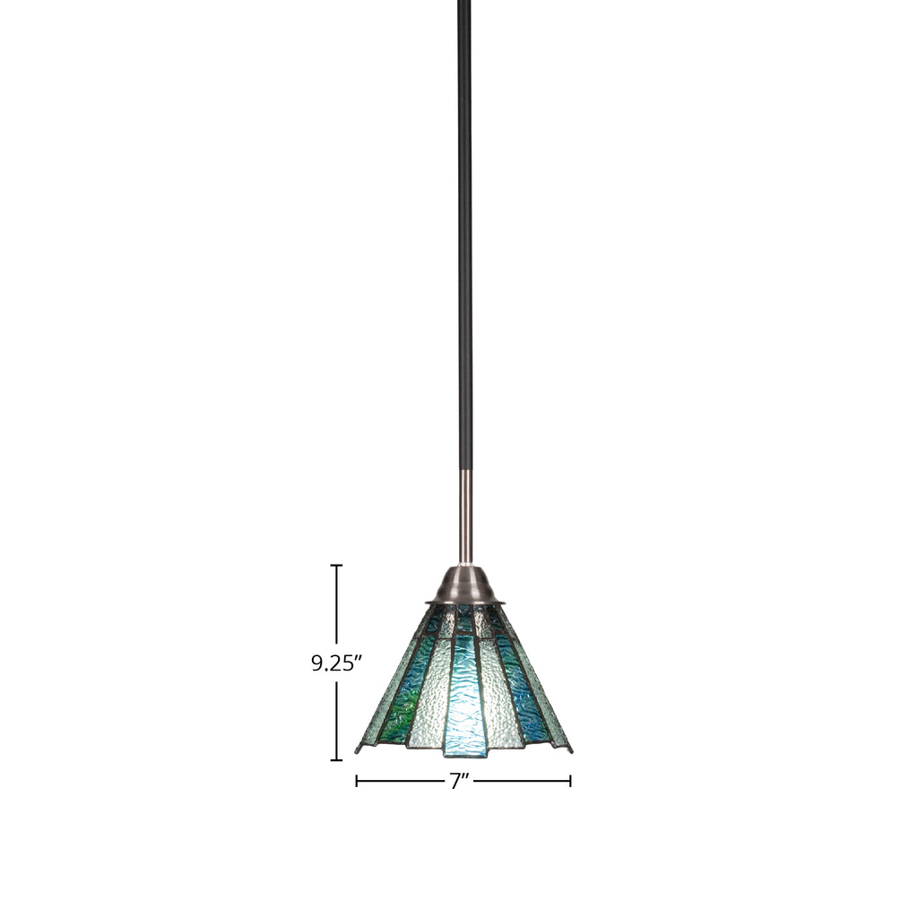 Paramount One Light Mini Pendant in Matte Black & Brushed Nickel with 7" Sea Ice Art Glass Shade