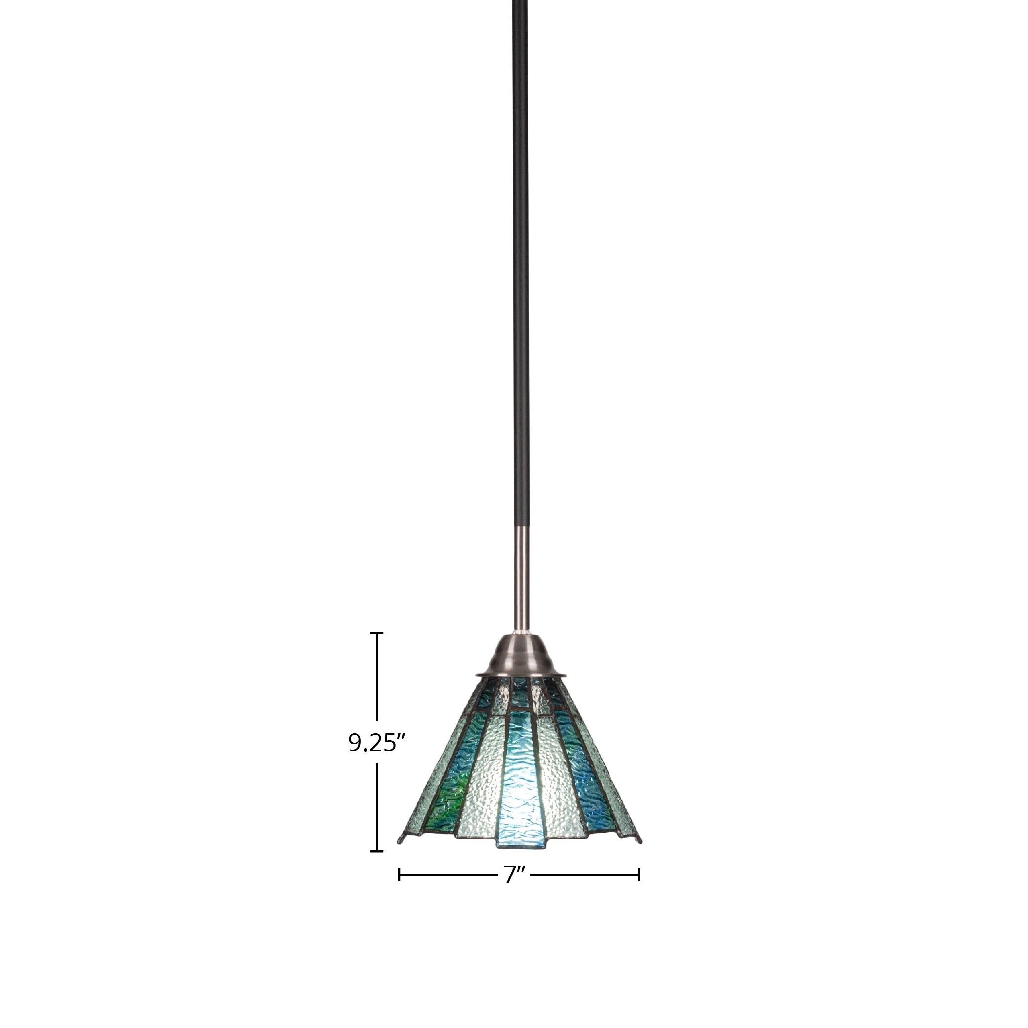 Paramount One Light Mini Pendant in Matte Black & Brushed Nickel with 7" Sea Ice Art Glass Shade
