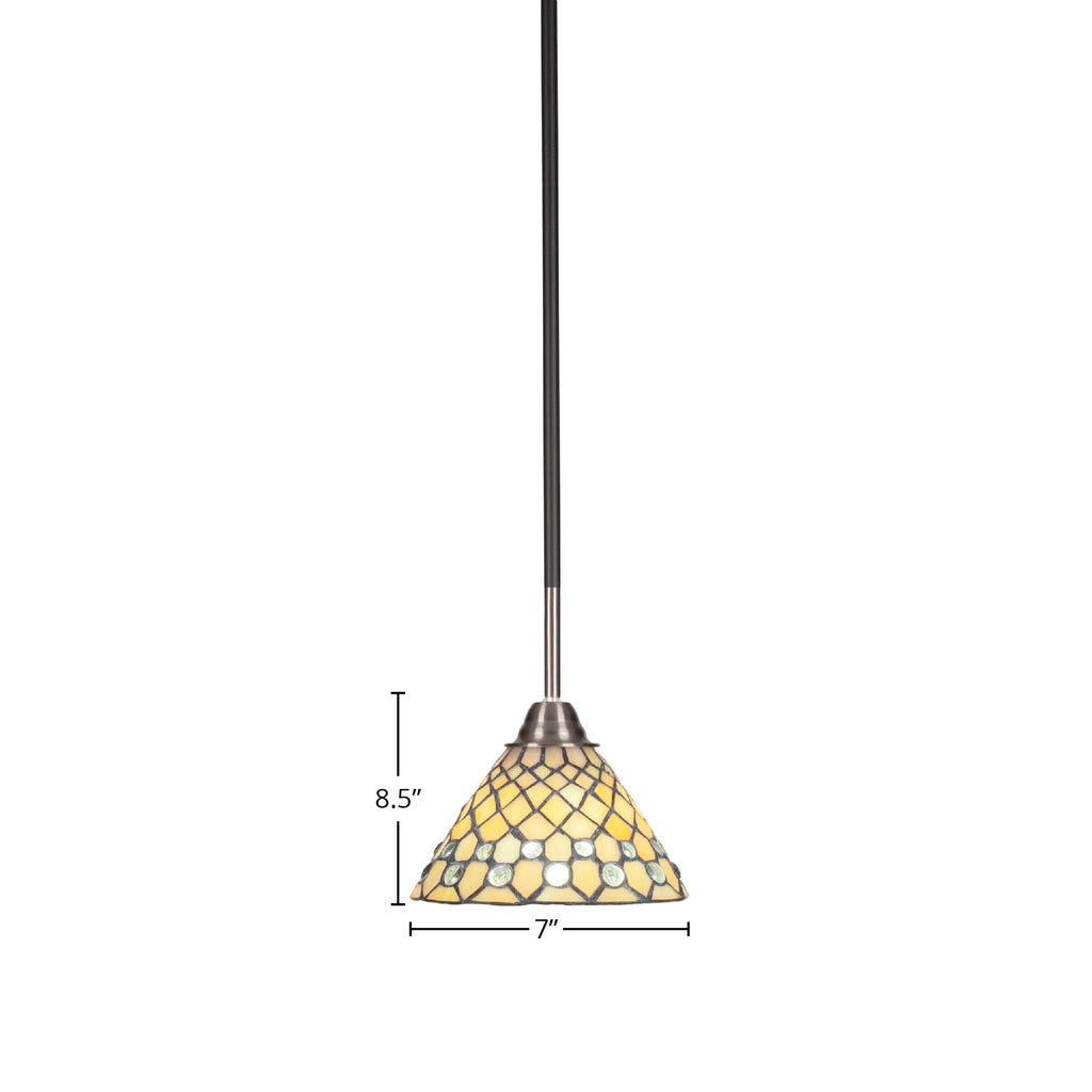 Paramount One Light Mini Pendant in Matte Black & Brushed Nickel with 7" Starlight Art Glass Shade