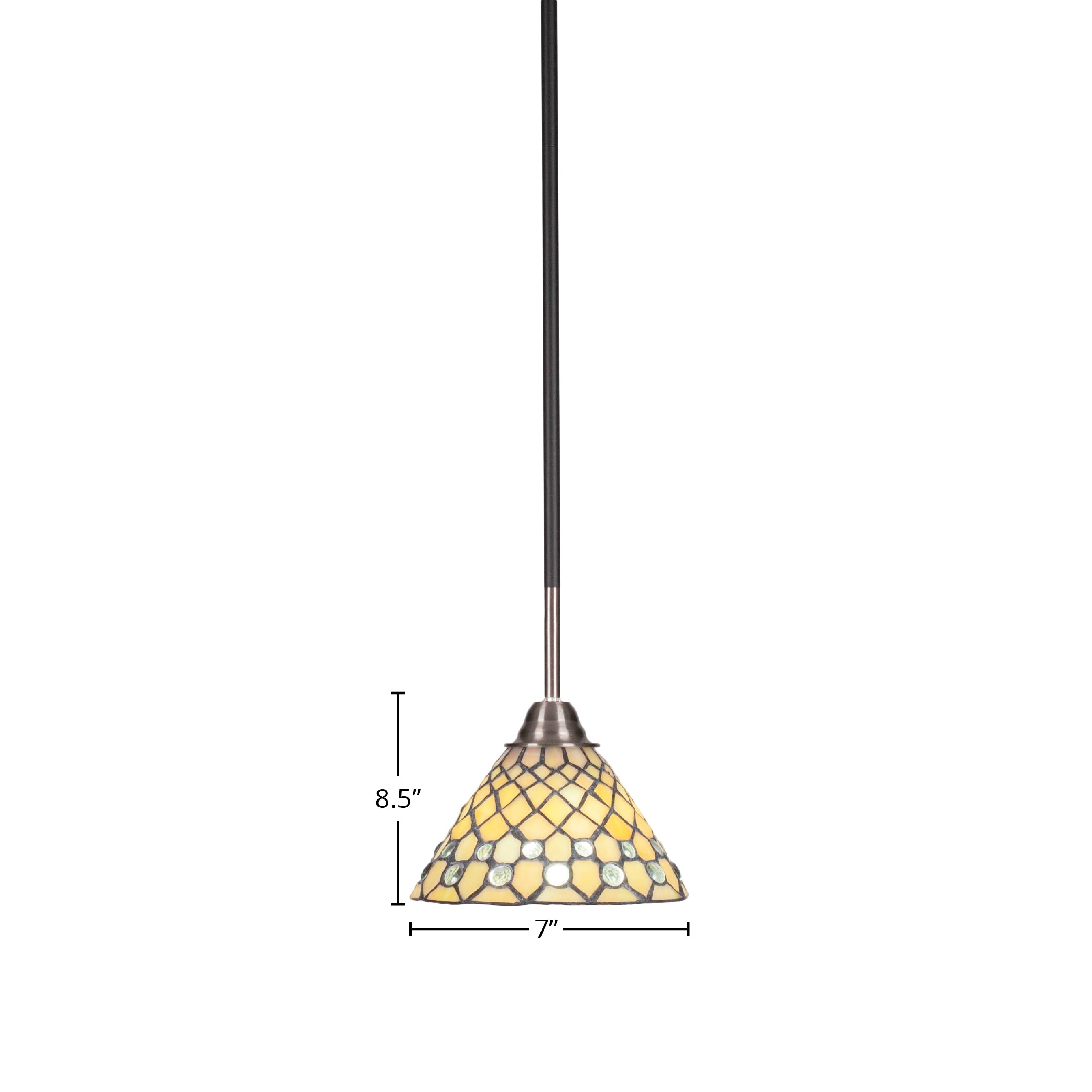 Paramount One Light Mini Pendant in Matte Black & Brushed Nickel with 7" Starlight Art Glass Shade