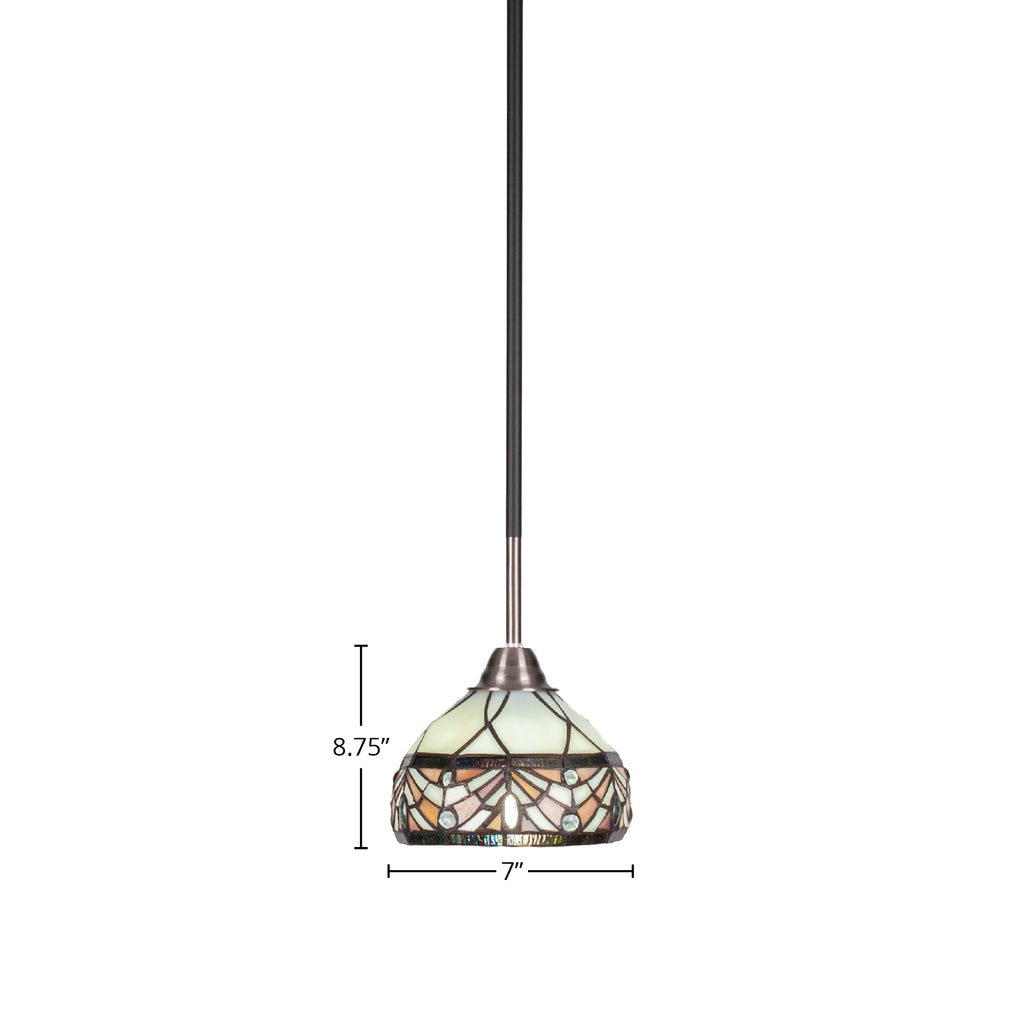 Paramount One Light Mini Pendant in Matte Black & Brushed Nickel with 7" Royal Merlot Art Glass Shade