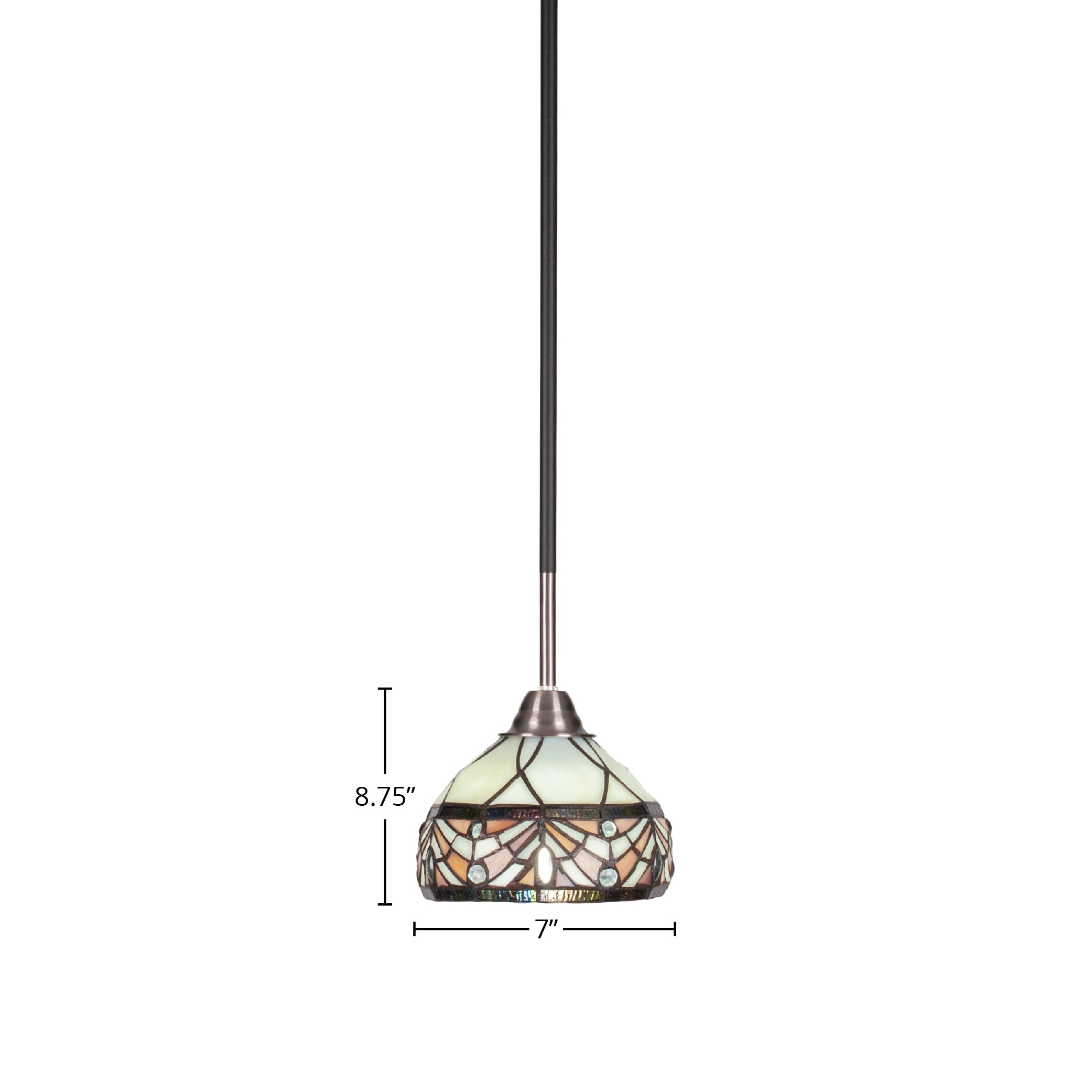 Paramount One Light Mini Pendant in Matte Black & Brushed Nickel with 7" Royal Merlot Art Glass Shade