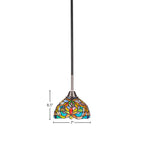Paramount One Light Mini Pendant in Matte Black & Brushed Nickel with 7" Kaleidoscope Art Glass Shade