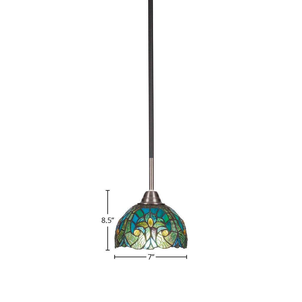 Paramount One Light Mini Pendant in Matte Black & Brushed Nickel with 7" Turquoise Cypress Art Glass Shade