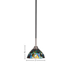 Paramount One Light Mini Pendant in Matte Black & Brushed Nickel with 7" Blue Mosaic Art Glass Shade